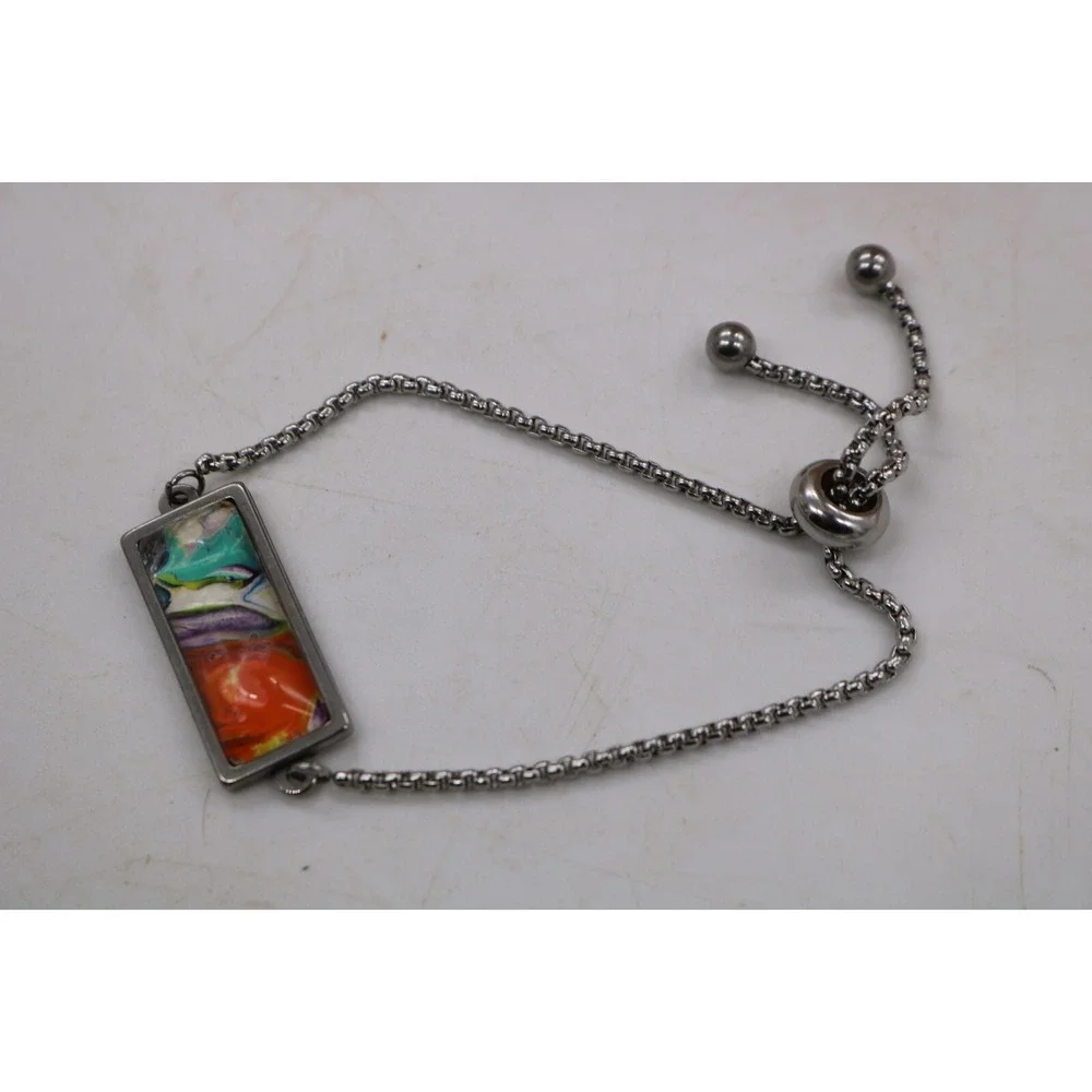 Handmade Slider Bracelet-Paint Drips-Stainless Steel-Glass-Adjustable
